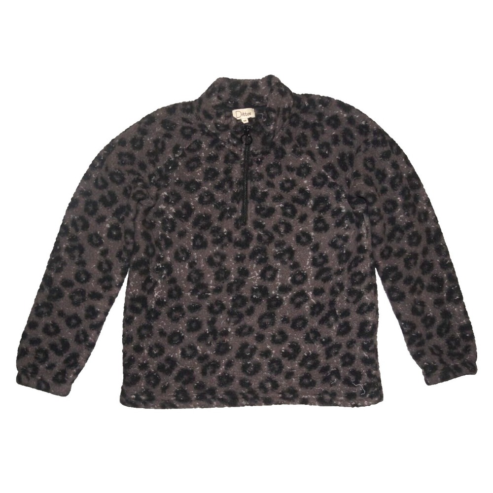 Dittos Women's Leopard Print Quarter Zipper Fleece Pullover Size M‎